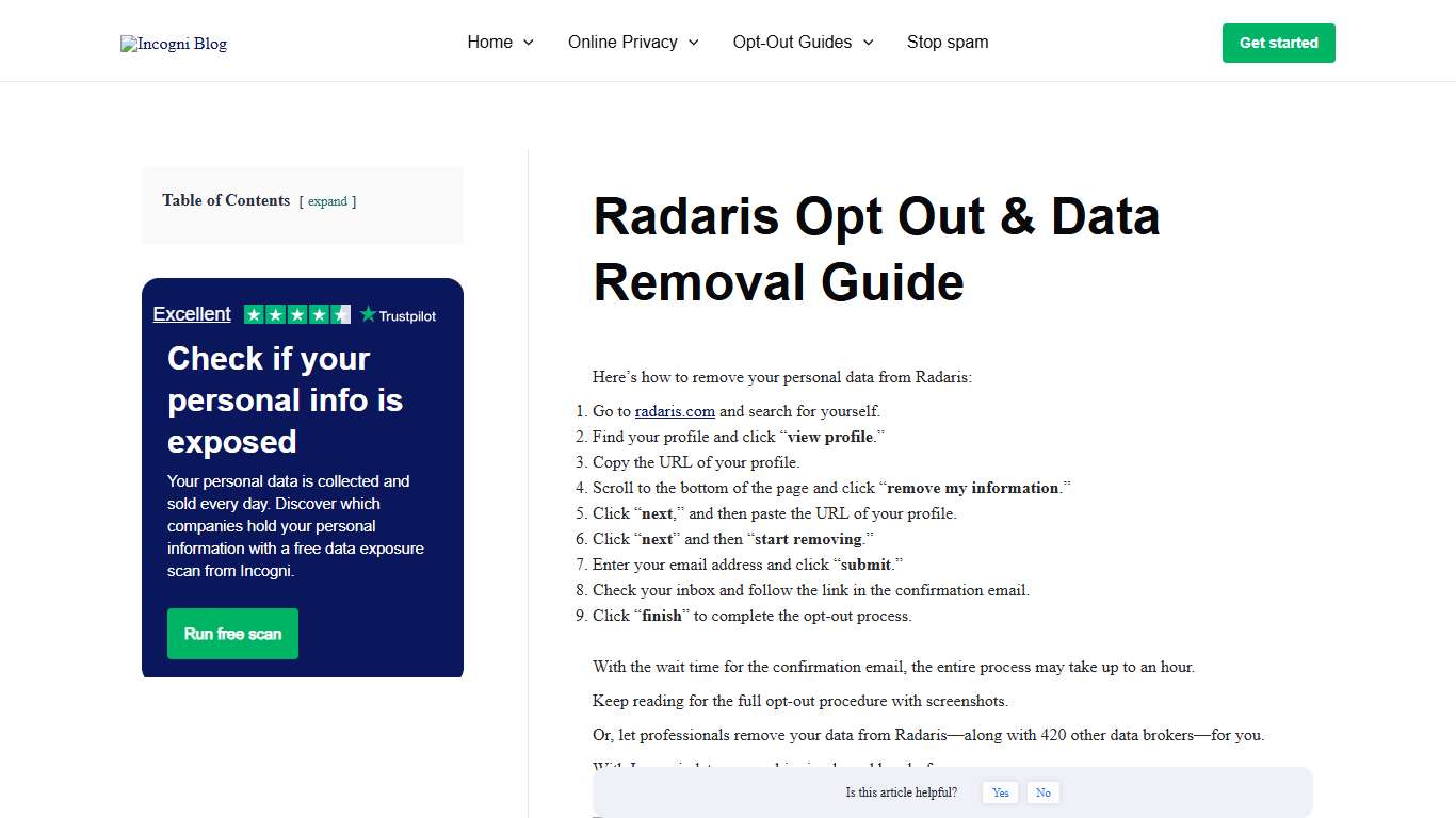 Radaris Opt Out & Data Removal Guide [2026] Incogni